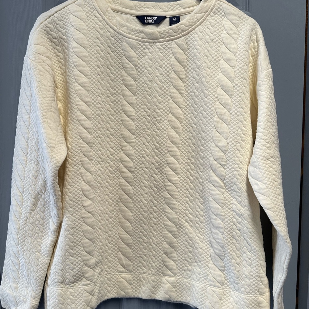 Lands' End Women's Ivory Cable Knit Sweatshirt